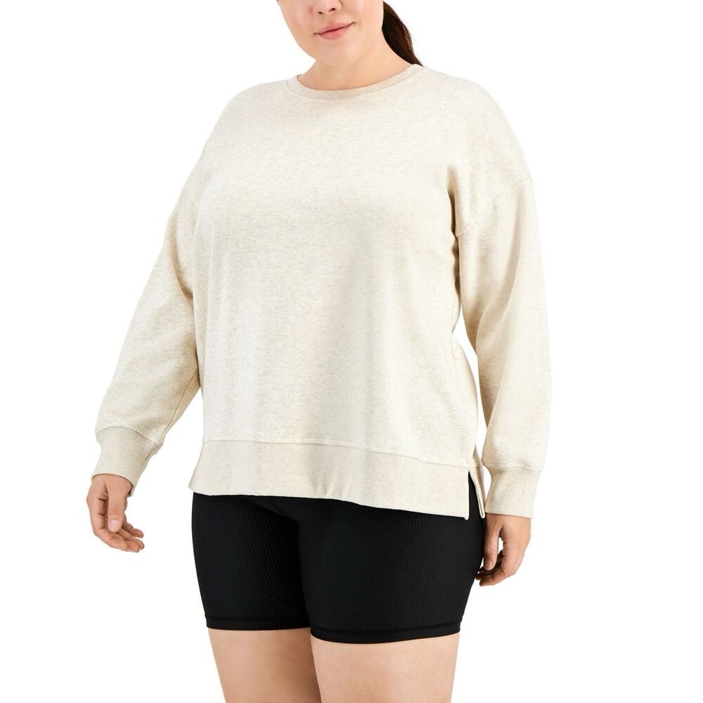 ID Ideology‎ Womens Plus Size Solid Crewneck Sweatshirt Sand 1X